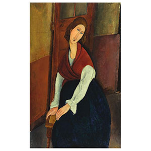 HEBUTERNE SEATED IN FRONT OF A DOOR BY AMEDEO MODIGLIANI