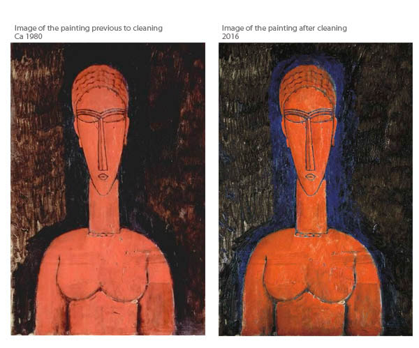 before and after cleaning the red bust