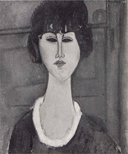 woman bust in front of a door by amedeo modigliani