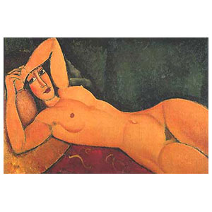 reclining nude with an arm on the forehead or Nu couche, un bras replie sur le front by amedeo modigliani
