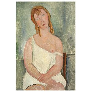 seated young girl in chemise or jeune fille assise en chemise by amedeo modigliani