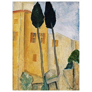 cypresses and houses or landscape of the midi by amedeo modigliani