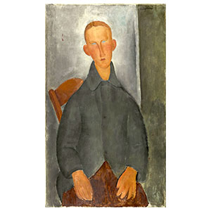 seated boy with red hair and grey jacket by amedeo modigliani