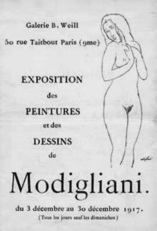 front of the brochure for the only living exhibit by modigliani at galerie berthe weill in 1917