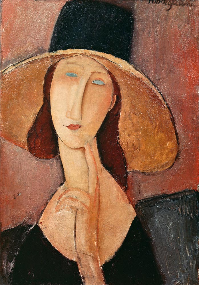 Jeanne Hebuterne with a large hat by  amedeo modigliani