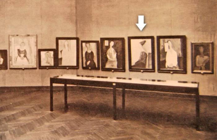 The painting at the Venezia, Mostra retrospettiva di Modigliani – Curated by Lionello Venturi - Biennale di Venezia , Sala XII degli Appels d'Italie, 1930