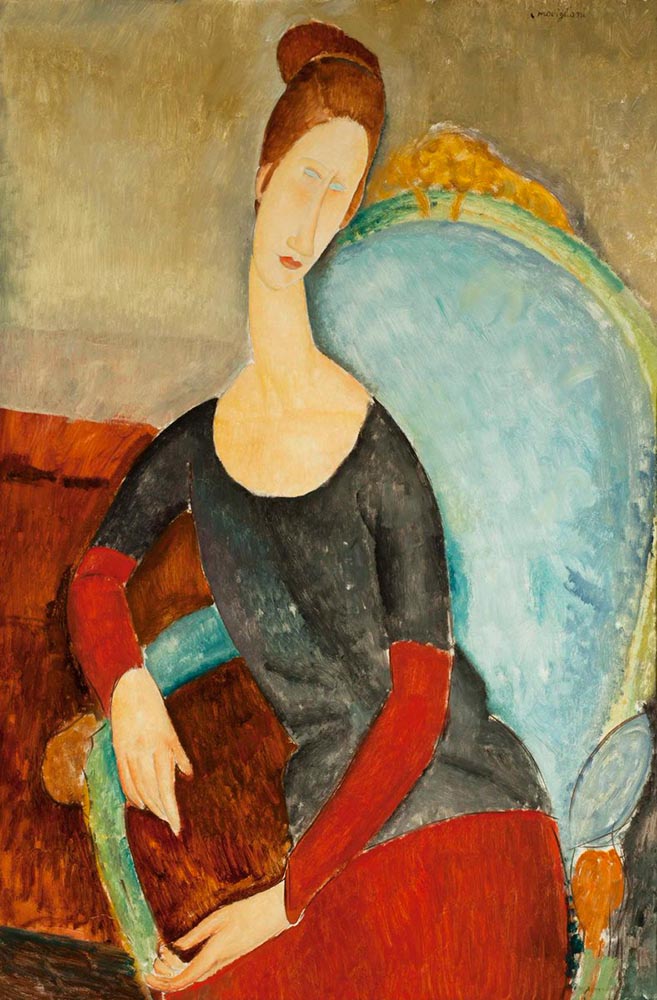 Jeanne Hébuterne seated in an arm chair by amedeo modigliani