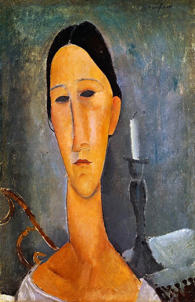 Hanka Zborowska with a candlestick  by Amedeo Modigliani